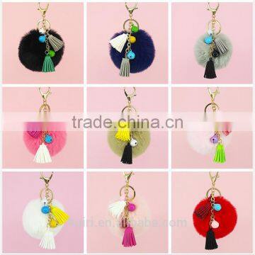 2017 New Arrival Popular Rex Rabbit Fur Pompom Keychain With Tassel Fur Ball Keychain 110A photo-5