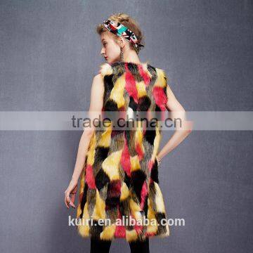 2016 Europe New Design Colourful Warm and Soft Faux Fox Fur Long Coat Faux Fur Overcoat Without Sleeves photo-4