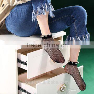 WS-5 Designs 2017 New Fashion 1Pair Summer Women Sexy Pearl Beads Lace Fishnet Ankle High Mesh Fish Net Short Ankle Socks photo-4