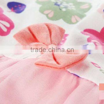 European Kids Dress Fashion Style Flower Printed Short Sleeve Cotton Baby Girls Dress photo-4