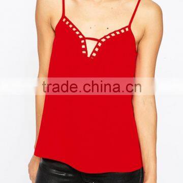 2016 Guangzhou Shandao Wholesale High Fashion New Summer Sexy Spaghetti Strap Red Loose Chiffon XL Size Ladies Top photo-4