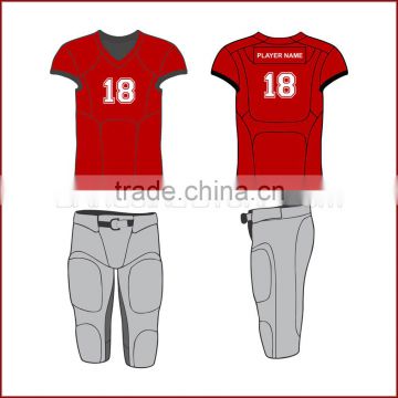 very popular red american football uniform with sublimated numbers and play name patches