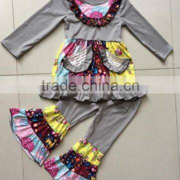 2017 Christmas Trees Print Red Festival Cotton Children Boutique Clothes