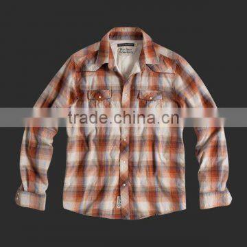 100% cotton yarn dyed men's long sleeve plaid shirt