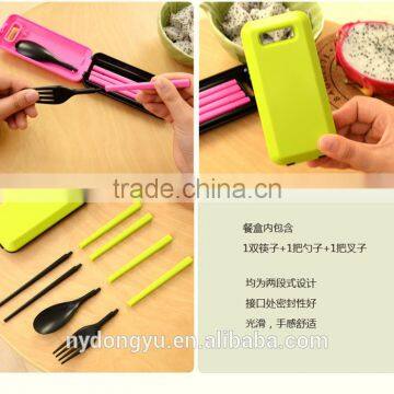 ABS Portable Chopstick Spoon Fork 3 Piece Set Ableware/Lidg Travel 3 Piecer Set Wheat Straw /f Dining Tableware photo-2