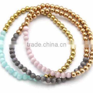 Titanium Stainless Steel Fashion Beads Bracelet Cat-eye Beads Beaded Stretch Handmade Bangle