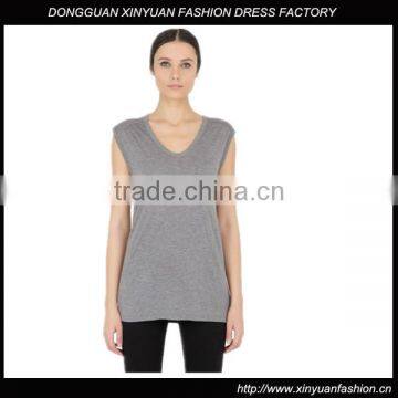 Women Summer Clothing Blank Sleeveless T-Shirts,Oem Grey Plain V Neck T-Shirts For Girls