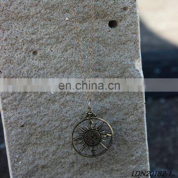Antique Silver Dainty Compass Pendant Necklace