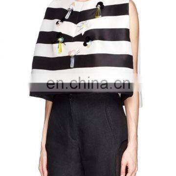 High Quality Voluminous Silhouette Open Back Ribbon Tie Sleeveless Stripe Girls Top (16110805) photo-2