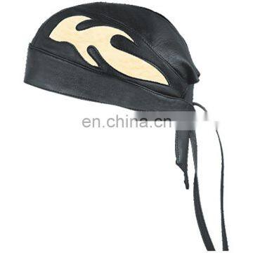 HMB-901H3 LEATHER FLAMES SKULL CAP DURAG HEAD WRAP BANDANA SKULLCAP HATS SCARF