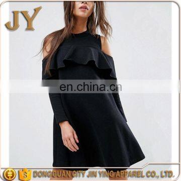 OEM Service Girl Cold Shoulder Long Sleeve Sweet Dress With Ruffle in Black JYA026 photo-5