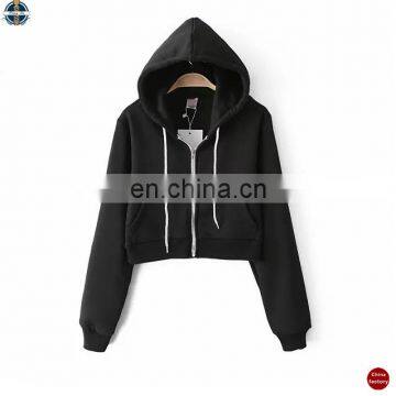 T-WH004 Front Zipper Long Sleeve Slim Fit French Terry Women Crop Hoodies