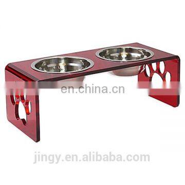 personalized red pmma plexiglass acrylic double diner pet bowl holder