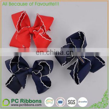 Hot selling 5" moonstitch grosgrain korean hair bows