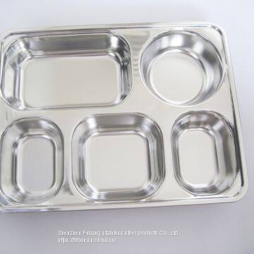 304 Stainless Steel 5 Compartments Restaurant School Canteen 5 Compartment Divided Stainless Steel Mess Lunch Dinner Snack Plate Fast Food Container Tray photo-4