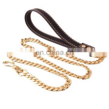 New Golden Stainless Steel Leather Rope Pet Leash Training Dog photo-2