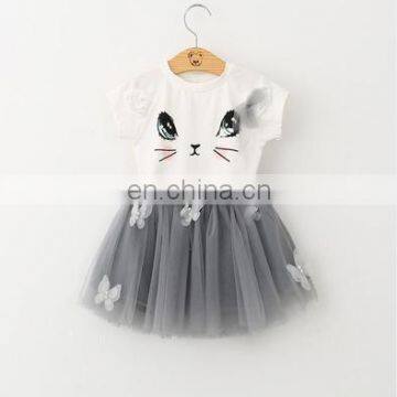 2pc 2020 cute cat short sleeve shirts solid skirt  baby girl clothes children fashion Girls' Clothing Sets