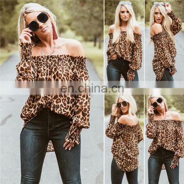 New Hot Women Long Sleeve Off Shoulder Leopard Print Tops Blouses And T Shirts