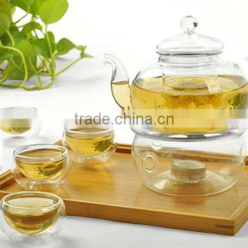 Glass Teaset,Glass Teapot + 6 Glass Cup + Warmer