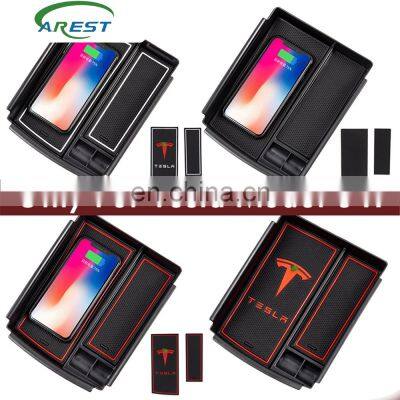 Wireless Charger for Tesla Model S X Car Phone USB Port Center Console Qi Auto Intelligent Fast Charging Console Storage Box