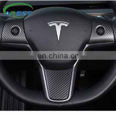 3pcs frosting matte finish Carbon fiber for Tesla Model 3 Steering wheel patch decoration Interior Modified Model Y accessories