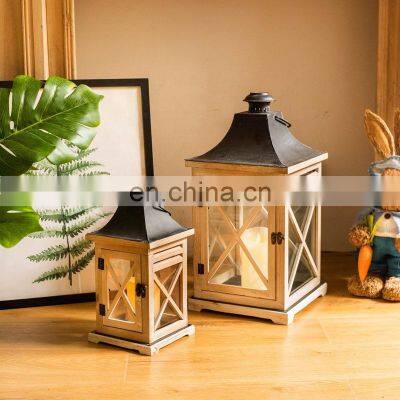 Modern Burlywood Wooden Lanterns Candle Holder Decor Garden Wooden Lantern Wholesale Wood Lanterns