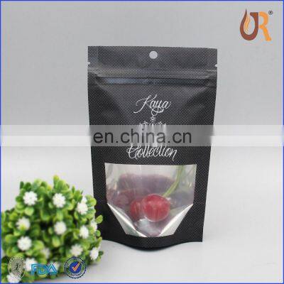 Matte Stand up Dried Food Packaging Plastic Zip Lock Bags Round Window Black Mylar Bags