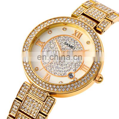 Luxury Fashion SKMEI 1739 Gold Plated Women Watch with Crystal Ladies Bracelet Japan Movt Diamond Quartz Watch