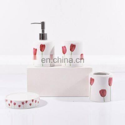 Bathroom ceramic set printing liquid soap dispenser bath accessories set