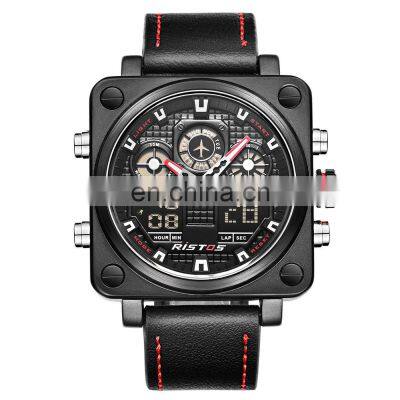 RISTOS 9343 Men Digital+Quartz Watch Sport Leather Chronograph Multifunction Analog Fashion Military Clock