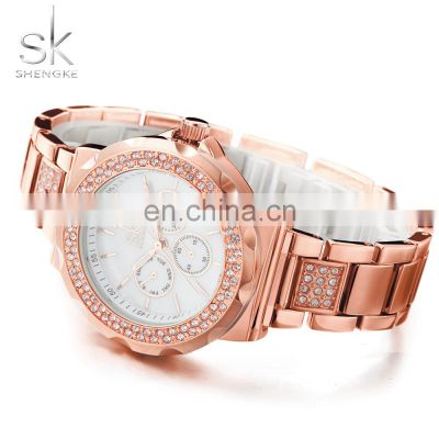 SHENGKE  Ladies Watch Pearl Shell Dial Chain Band Dazzling Diamond Decorated Bracelet Clasp Watch Luxury  K0032LReloj Para Mujer