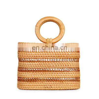 New Arrival Square Rattan HandBag with hoop handles Summer Essential Straw Bag for Women