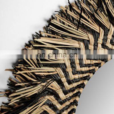 Handwoven Black & Natural Round Seagrass Wall Mirror Bohemian Art Decor Manufacturer Vietnam Cheap Wholesale