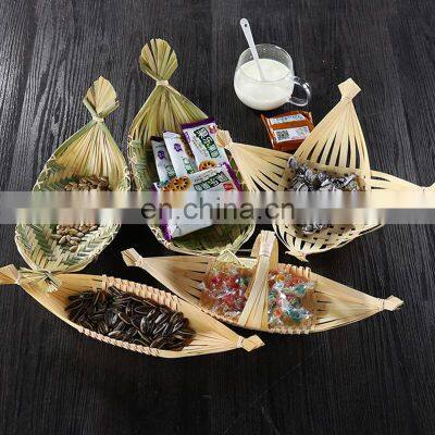 Handmade Boat Shape Bamboo Basket Wicker Platter Tray Serving Tray Wholesale photo-4