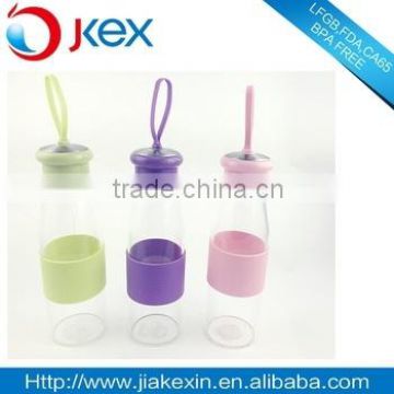 clear glass water bottle with silicone sleeve