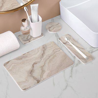 Bathroom Accessories Highly Absorbent Quick Dry Marble Diatomite Stone Bath Mat Set photo-2