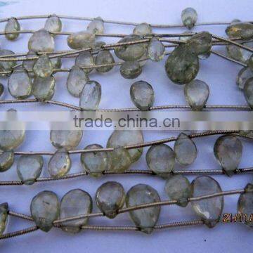 GREEN AMETHYST FACETED ALMOND GEMSTONE BEADS