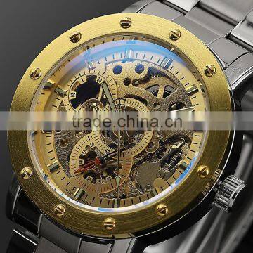 New!! Steel Skeleton Watch Movement Automatic Mechanical Watches Men Gold Watch WM391