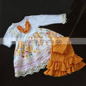 New arrival beautiful design girls cute sets baby floral clothing girls boutique outfit