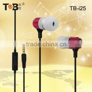 2015 China market of electronic high quality comfortable in-ear flat cable metal earhphone with mic for mobile phone/ mp3 player