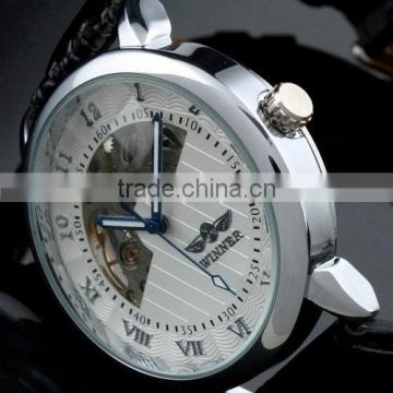 Hot Sale Winner Skeleton Watches Leather Strap Men's Mechanical Hand Wind Watches Men Wristwatches Whatch Male Clock