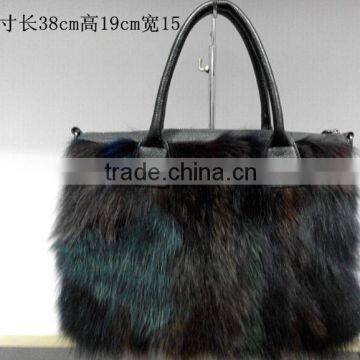 New Style Genuine Fashionable Women's Cow Leather Fur Satchel Bag/Fox Fur with Detachable Shoulder Strap Fur Satchels