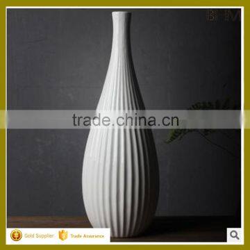 Modern simple round tall wholesale plain white glazed ceramic flower vase for table decor