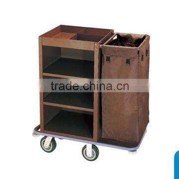 Stainless Steel Like Wood Brown Color Hotel Guest Room Service Cart High Quality Cleaning Trolley Sign Bag