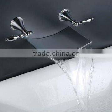Double Handle In-wall Vessel Deck Waterfall Faucet
