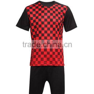 2016 100% polyester polyester red grid soccer uniforms