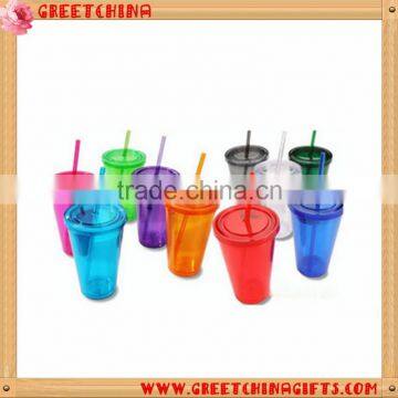 2016 Promotional 16 oz Double Wall Plastic Tumbler with straw