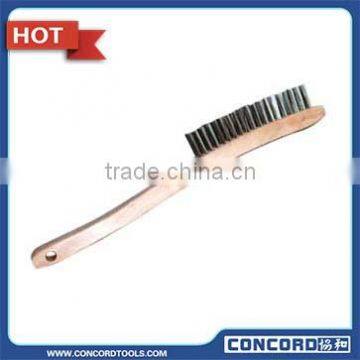 Wire brush with long and bended wooden handle