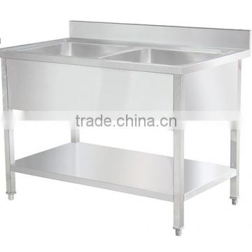 Handmade square double bowls 1.2M stainless steel commercial kitchen laundry sink cabinet for hotel restaurant