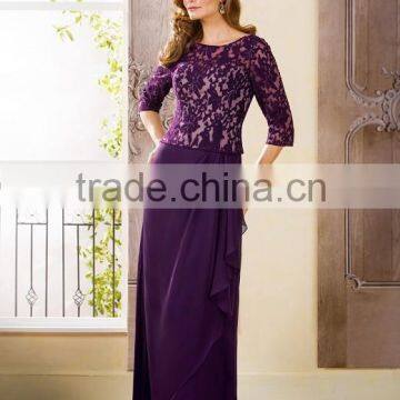 Three Quarter Sleeve Evening Dress 2015 Long Party Dress Lace Mother Of The Bride Dress Purple Prom Dress XP-60